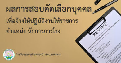 ประกาศผลการสอบคัดเลือกบุคคล เพื่อจ้างให้ปฏิบัติงานให้ราชการ ตําแหน่ง นักการภารโรง